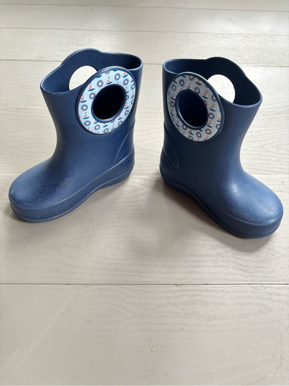 Navy Blue Kids Rain Boots with Decorative Ring Handles
